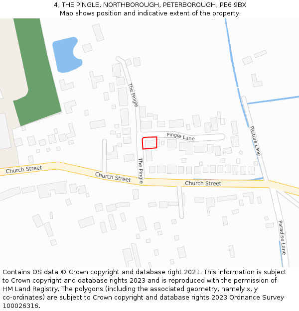 4, THE PINGLE, NORTHBOROUGH, PETERBOROUGH, PE6 9BX: Location map and indicative extent of plot