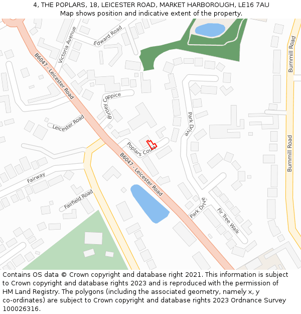 4, THE POPLARS, 18, LEICESTER ROAD, MARKET HARBOROUGH, LE16 7AU: Location map and indicative extent of plot