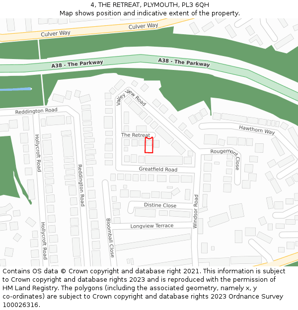 4, THE RETREAT, PLYMOUTH, PL3 6QH: Location map and indicative extent of plot