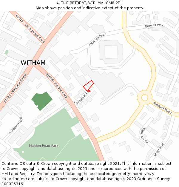 4, THE RETREAT, WITHAM, CM8 2BH: Location map and indicative extent of plot