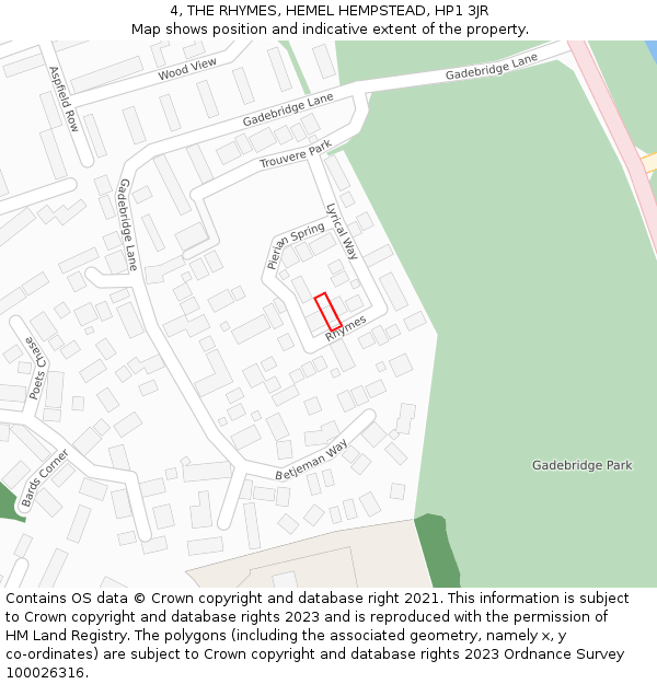 4, THE RHYMES, HEMEL HEMPSTEAD, HP1 3JR: Location map and indicative extent of plot