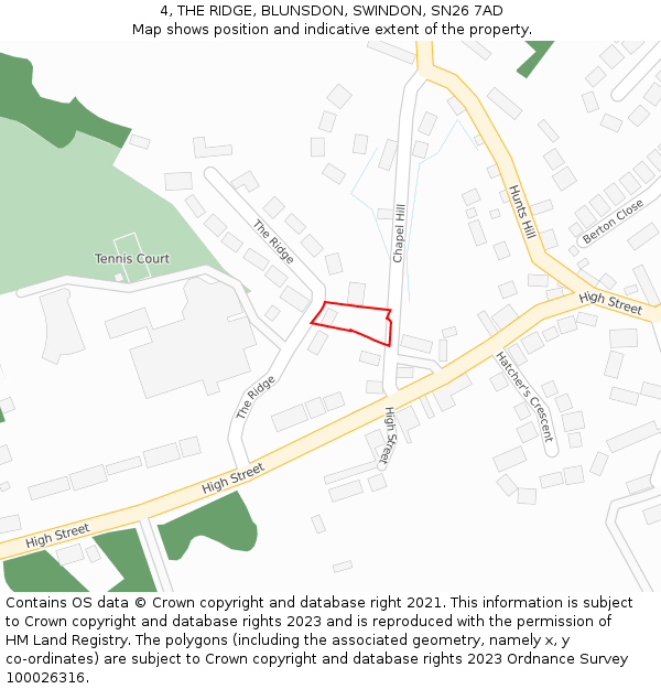 4, THE RIDGE, BLUNSDON, SWINDON, SN26 7AD: Location map and indicative extent of plot