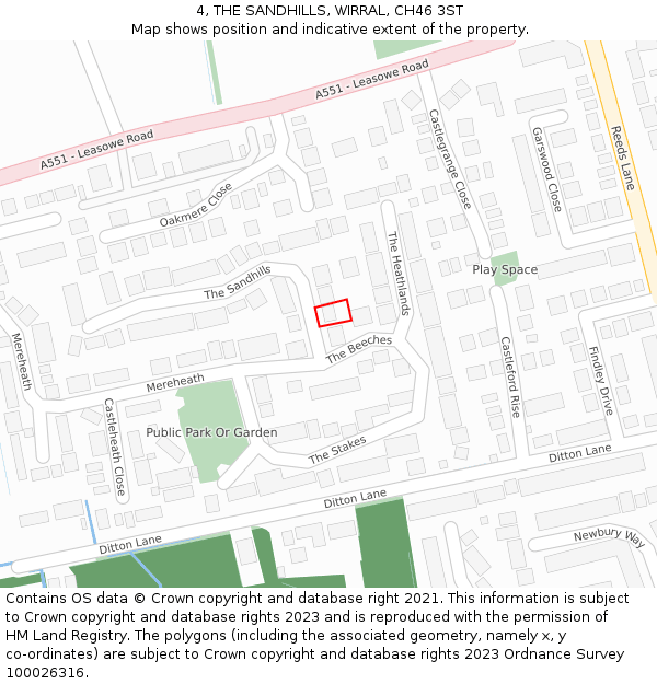 4, THE SANDHILLS, WIRRAL, CH46 3ST: Location map and indicative extent of plot