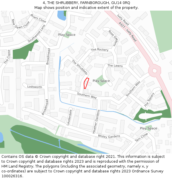 4, THE SHRUBBERY, FARNBOROUGH, GU14 0RQ: Location map and indicative extent of plot