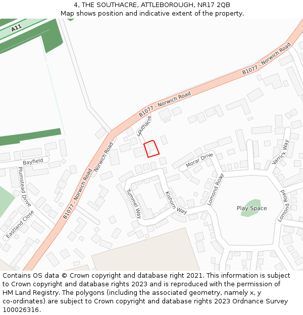 4, THE SOUTHACRE, ATTLEBOROUGH, NR17 2QB: Location map and indicative extent of plot