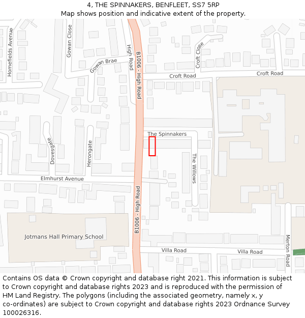 4, THE SPINNAKERS, BENFLEET, SS7 5RP: Location map and indicative extent of plot