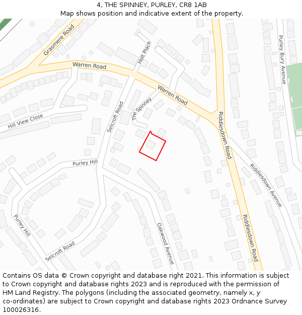 4, THE SPINNEY, PURLEY, CR8 1AB: Location map and indicative extent of plot