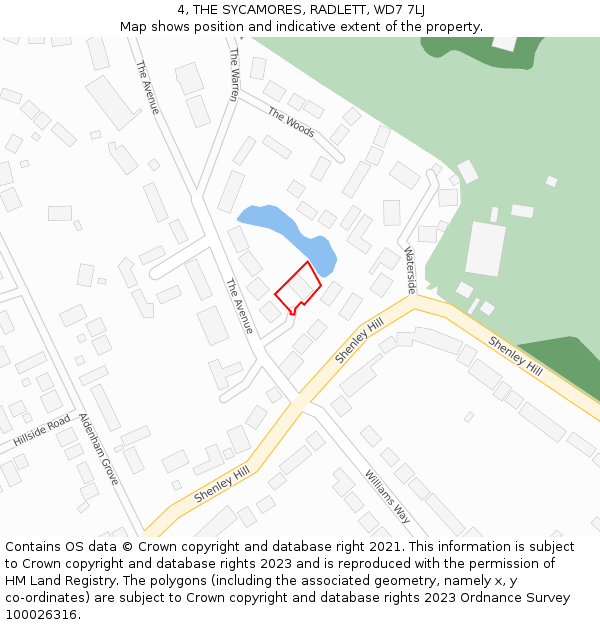 4, THE SYCAMORES, RADLETT, WD7 7LJ: Location map and indicative extent of plot