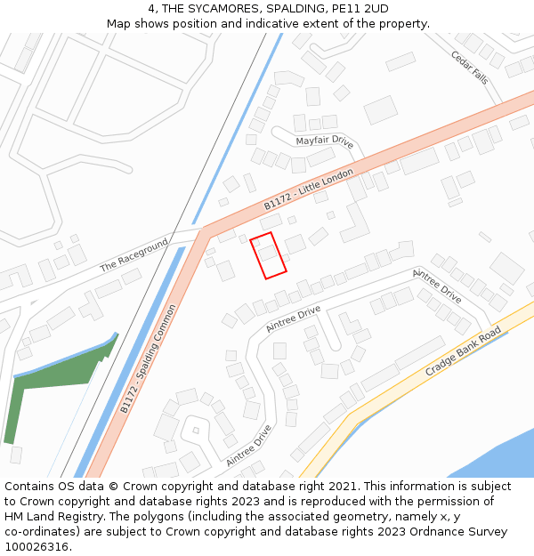 4, THE SYCAMORES, SPALDING, PE11 2UD: Location map and indicative extent of plot