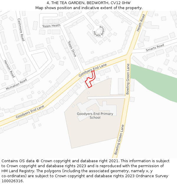 4, THE TEA GARDEN, BEDWORTH, CV12 0HW: Location map and indicative extent of plot