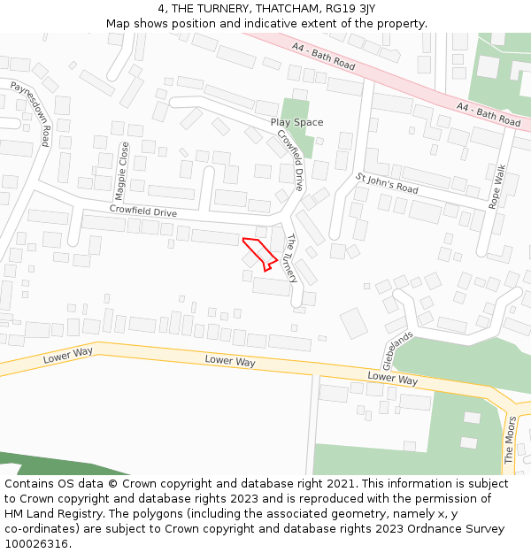 4, THE TURNERY, THATCHAM, RG19 3JY: Location map and indicative extent of plot