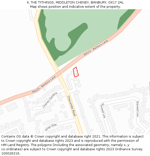 4, THE TYTHINGS, MIDDLETON CHENEY, BANBURY, OX17 2AL: Location map and indicative extent of plot