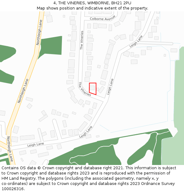4, THE VINERIES, WIMBORNE, BH21 2PU: Location map and indicative extent of plot