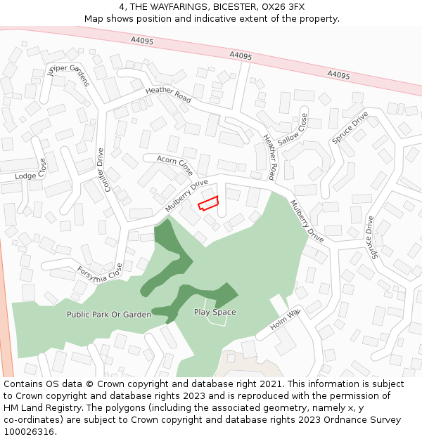 4, THE WAYFARINGS, BICESTER, OX26 3FX: Location map and indicative extent of plot