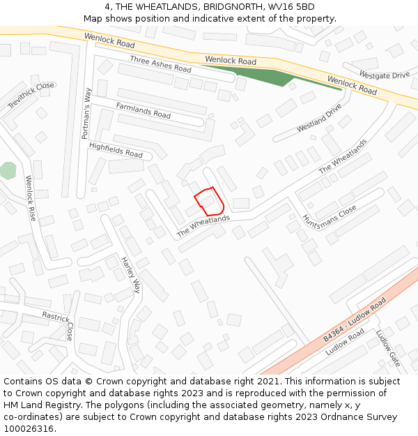 4, THE WHEATLANDS, BRIDGNORTH, WV16 5BD: Location map and indicative extent of plot