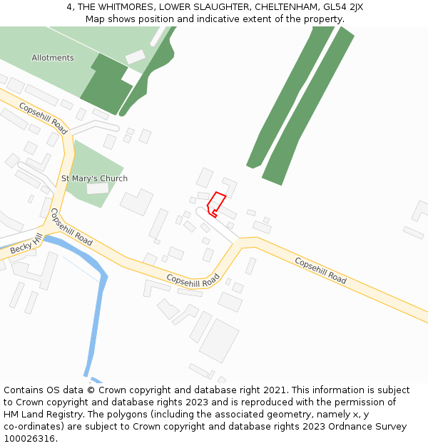 4, THE WHITMORES, LOWER SLAUGHTER, CHELTENHAM, GL54 2JX: Location map and indicative extent of plot