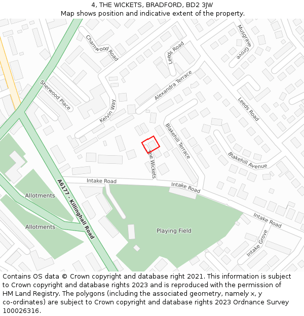4, THE WICKETS, BRADFORD, BD2 3JW: Location map and indicative extent of plot