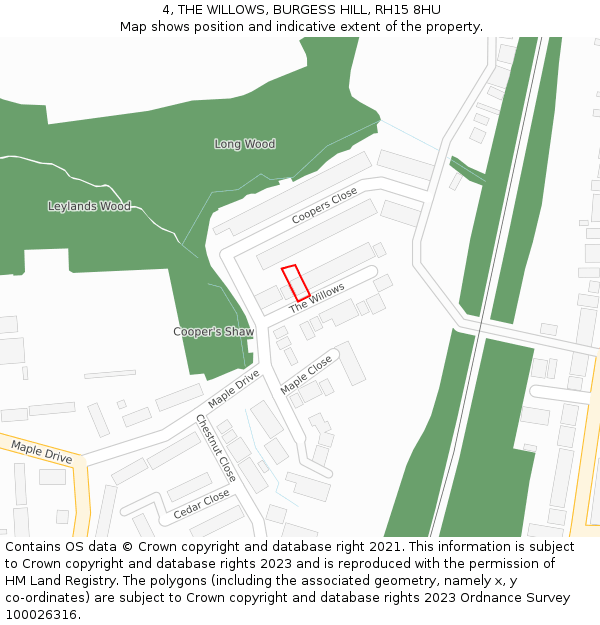 4, THE WILLOWS, BURGESS HILL, RH15 8HU: Location map and indicative extent of plot