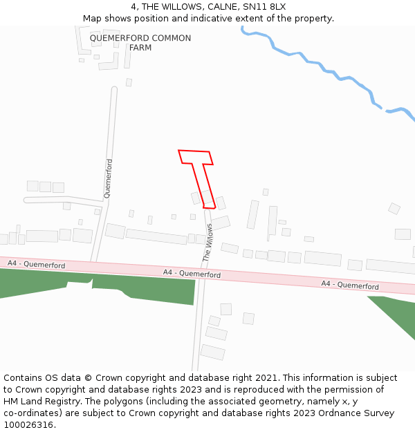 4, THE WILLOWS, CALNE, SN11 8LX: Location map and indicative extent of plot