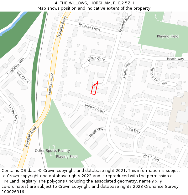 4, THE WILLOWS, HORSHAM, RH12 5ZH: Location map and indicative extent of plot