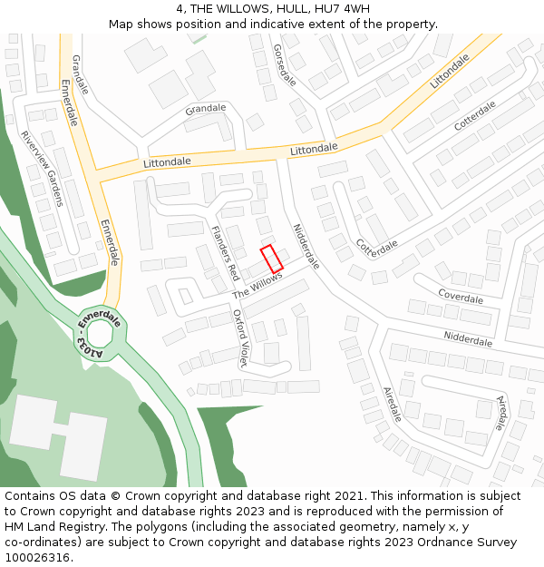 4, THE WILLOWS, HULL, HU7 4WH: Location map and indicative extent of plot