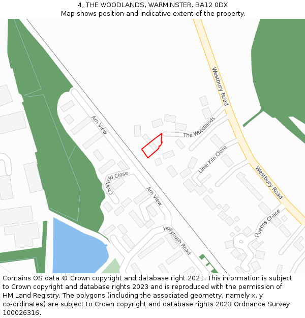 4, THE WOODLANDS, WARMINSTER, BA12 0DX: Location map and indicative extent of plot