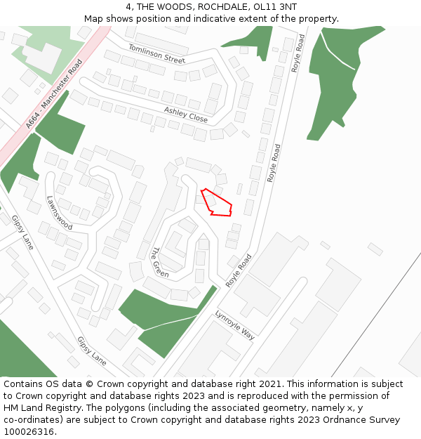4, THE WOODS, ROCHDALE, OL11 3NT: Location map and indicative extent of plot