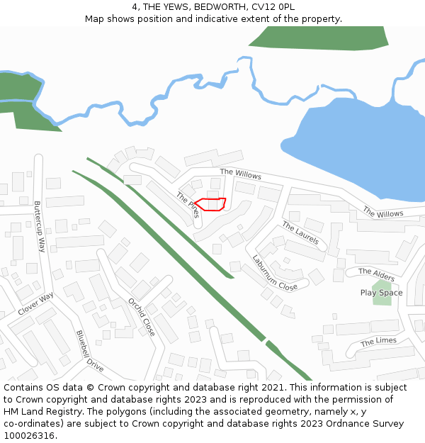 4, THE YEWS, BEDWORTH, CV12 0PL: Location map and indicative extent of plot