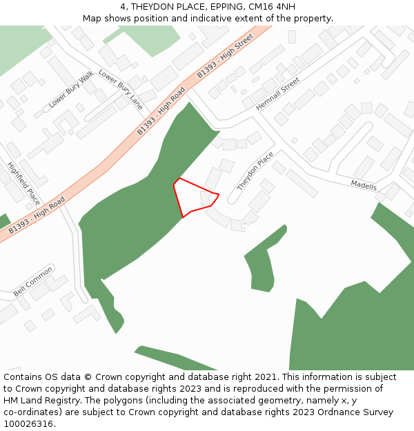 4, THEYDON PLACE, EPPING, CM16 4NH: Location map and indicative extent of plot