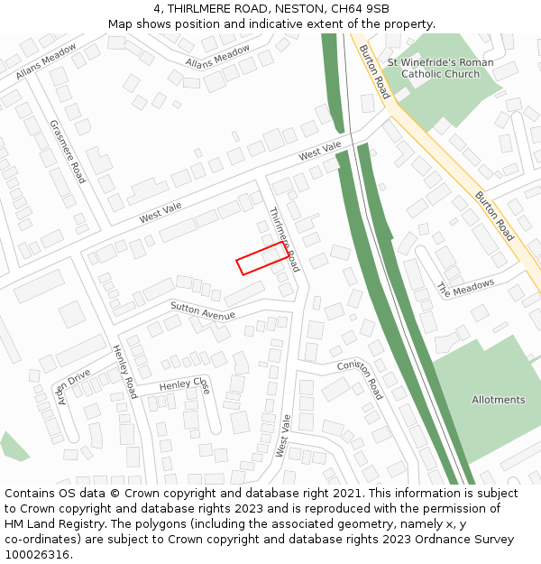 4, THIRLMERE ROAD, NESTON, CH64 9SB: Location map and indicative extent of plot