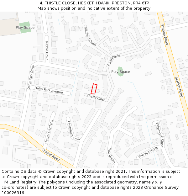 4, THISTLE CLOSE, HESKETH BANK, PRESTON, PR4 6TP: Location map and indicative extent of plot