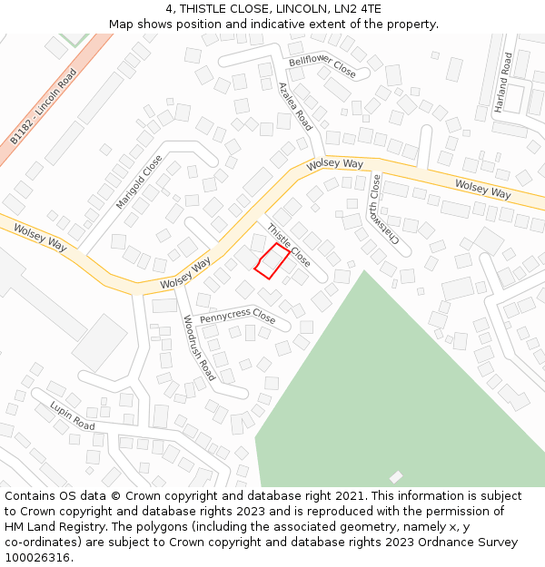 4, THISTLE CLOSE, LINCOLN, LN2 4TE: Location map and indicative extent of plot