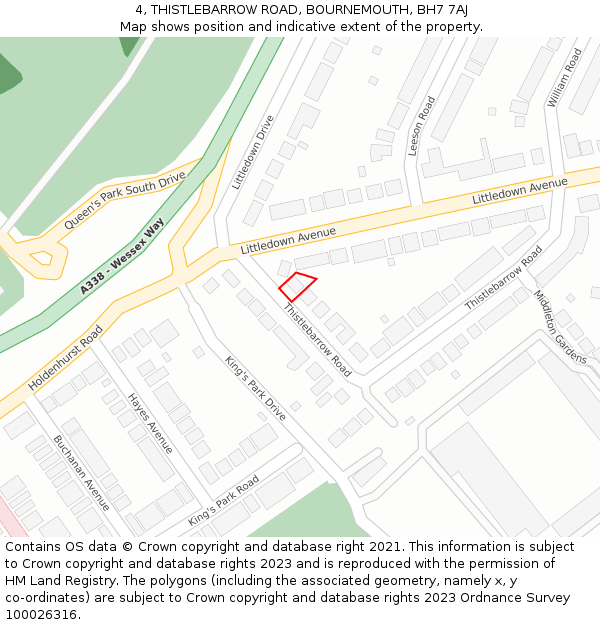 4, THISTLEBARROW ROAD, BOURNEMOUTH, BH7 7AJ: Location map and indicative extent of plot