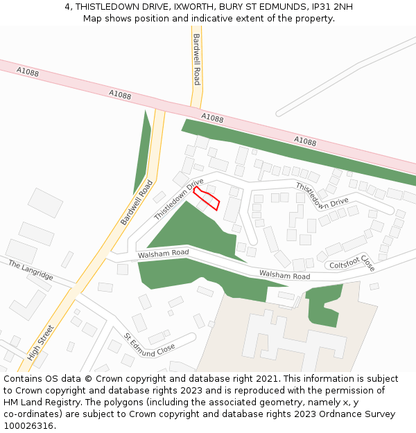 4, THISTLEDOWN DRIVE, IXWORTH, BURY ST EDMUNDS, IP31 2NH: Location map and indicative extent of plot