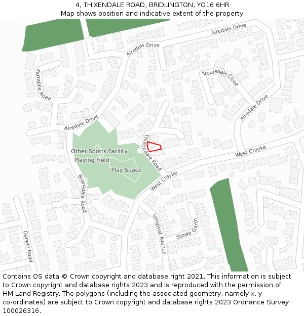 4, THIXENDALE ROAD, BRIDLINGTON, YO16 6HR: Location map and indicative extent of plot