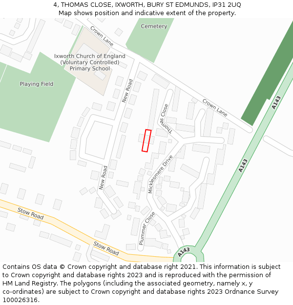 4, THOMAS CLOSE, IXWORTH, BURY ST EDMUNDS, IP31 2UQ: Location map and indicative extent of plot