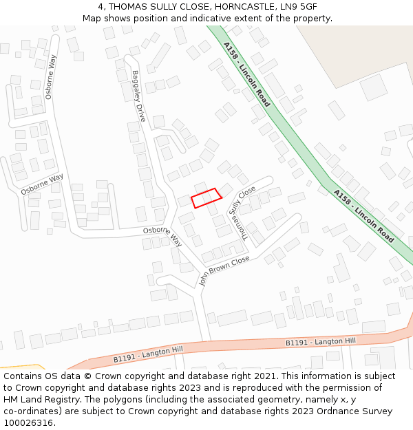 4, THOMAS SULLY CLOSE, HORNCASTLE, LN9 5GF: Location map and indicative extent of plot