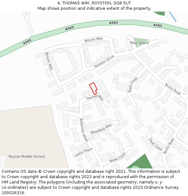 4, THOMAS WAY, ROYSTON, SG8 5UT: Location map and indicative extent of plot