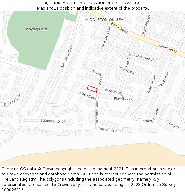 4, THOMPSON ROAD, BOGNOR REGIS, PO22 7UG: Location map and indicative extent of plot