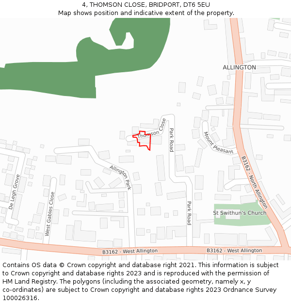 4, THOMSON CLOSE, BRIDPORT, DT6 5EU: Location map and indicative extent of plot