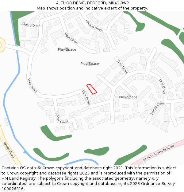 4, THOR DRIVE, BEDFORD, MK41 0WP: Location map and indicative extent of plot