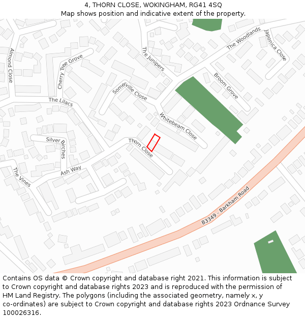 4, THORN CLOSE, WOKINGHAM, RG41 4SQ: Location map and indicative extent of plot