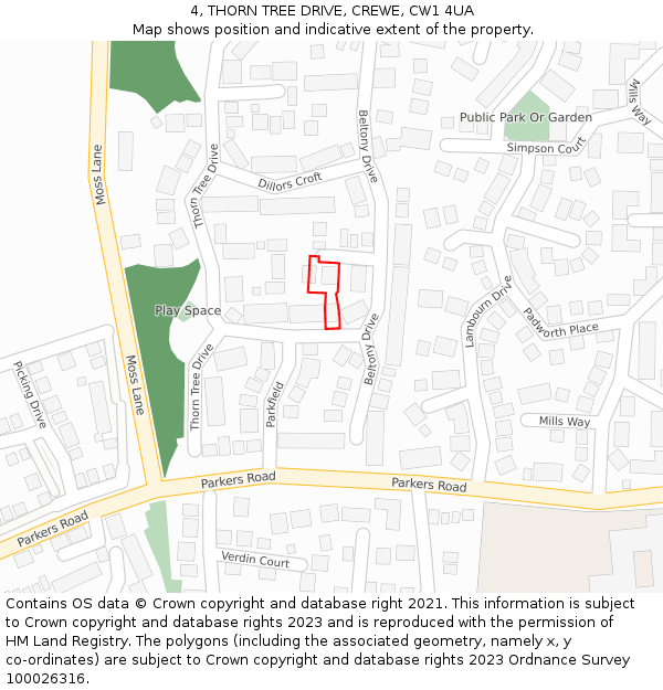 4, THORN TREE DRIVE, CREWE, CW1 4UA: Location map and indicative extent of plot