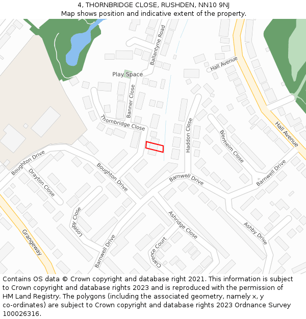 4, THORNBRIDGE CLOSE, RUSHDEN, NN10 9NJ: Location map and indicative extent of plot