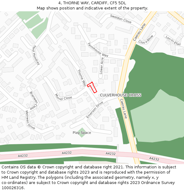 4, THORNE WAY, CARDIFF, CF5 5DL: Location map and indicative extent of plot