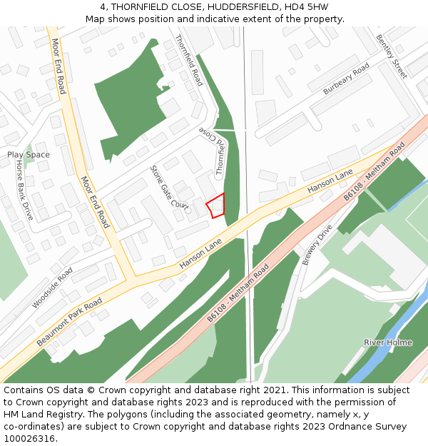 4, THORNFIELD CLOSE, HUDDERSFIELD, HD4 5HW: Location map and indicative extent of plot