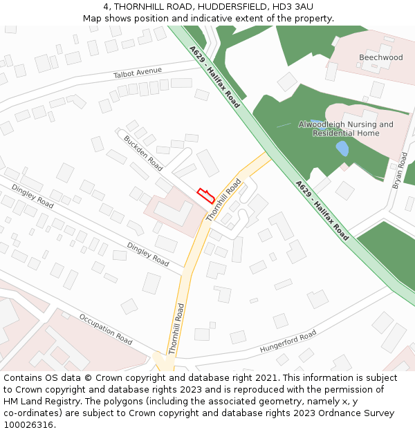 4, THORNHILL ROAD, HUDDERSFIELD, HD3 3AU: Location map and indicative extent of plot