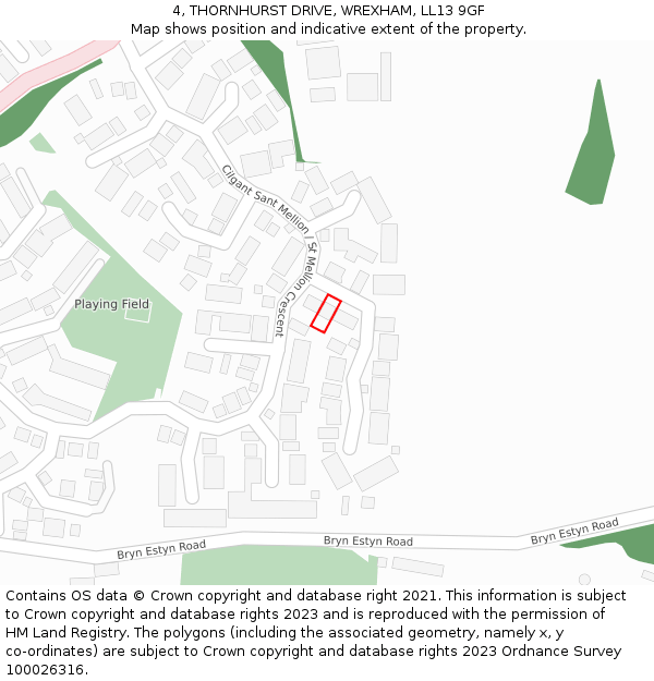 4, THORNHURST DRIVE, WREXHAM, LL13 9GF: Location map and indicative extent of plot