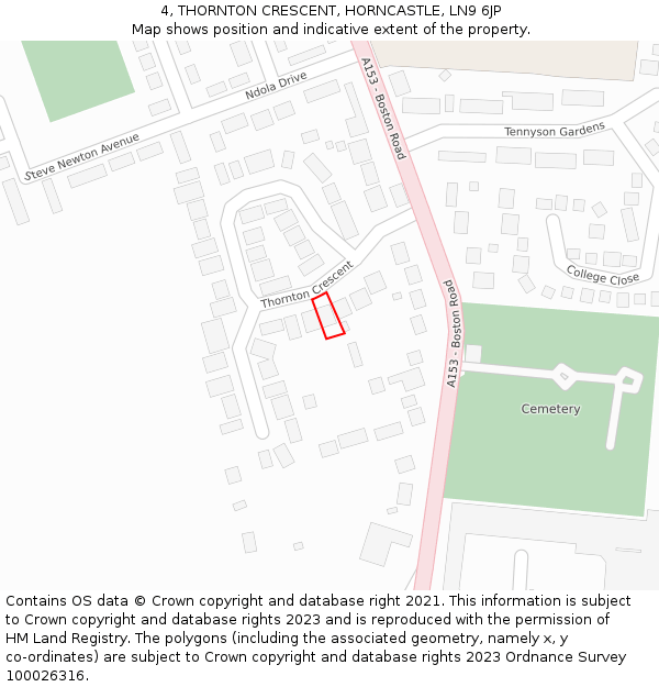 4, THORNTON CRESCENT, HORNCASTLE, LN9 6JP: Location map and indicative extent of plot