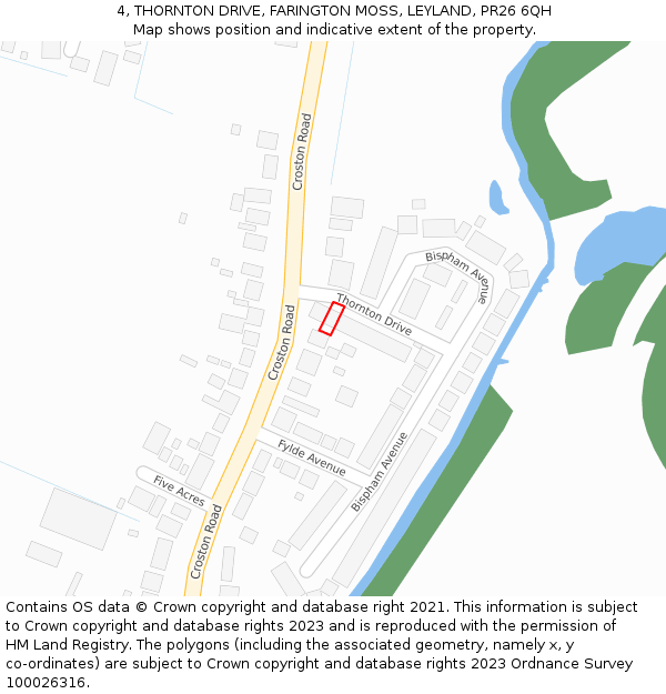 4, THORNTON DRIVE, FARINGTON MOSS, LEYLAND, PR26 6QH: Location map and indicative extent of plot